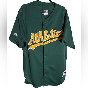 Oakland Athletics Jersey Mens XXL Green Short Sleeve Button Up Majestic MLB